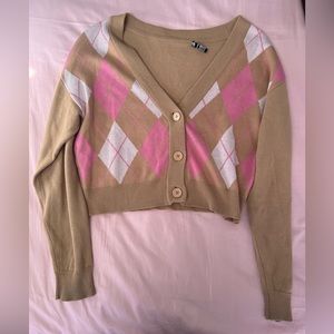 Pink and brown preppy cardigan